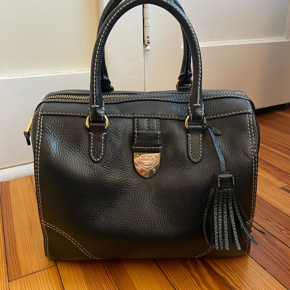 Lauren Ralph Lauren Black Satchel with Gold Accents